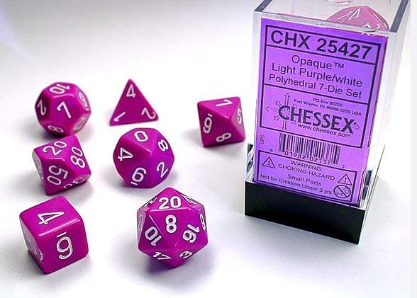 DICE CHESSEX - ROLE PLAYING DICE SET - LIGHT PURPLE / WHITE (7 DICE)