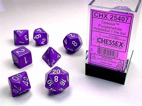 DICE CHESSEX - ROLE PLAYING DICE SET - PURPLE / WHITE (7 DICE)