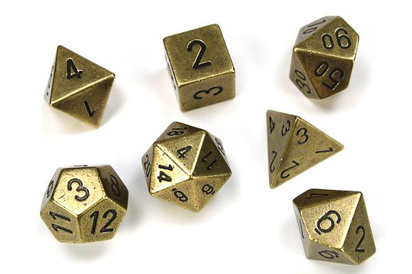 Metal Polyhedral Old Brass 7-Dice Set - Gold