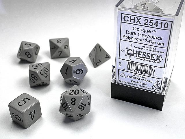 DICE CHESSEX - ROLE PLAYING DICE SET - DARK GREY / BLACK (7 DICE)