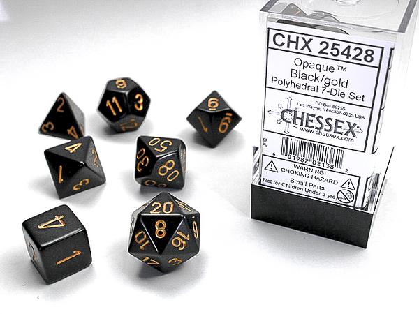 DICE CHESSEX - ROLE PLAYING DICE SET - BLACK / GOLD (7 DICE)