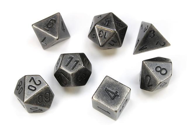 Metal Polyhedral Dark Metal 7-Dice Set - Grey, Silver