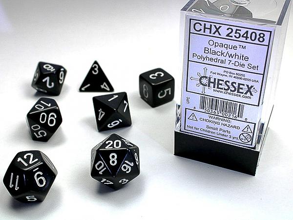 DICE CHESSEX  - ROLE PLAYING DICE SET - BLACK (7 DICE)