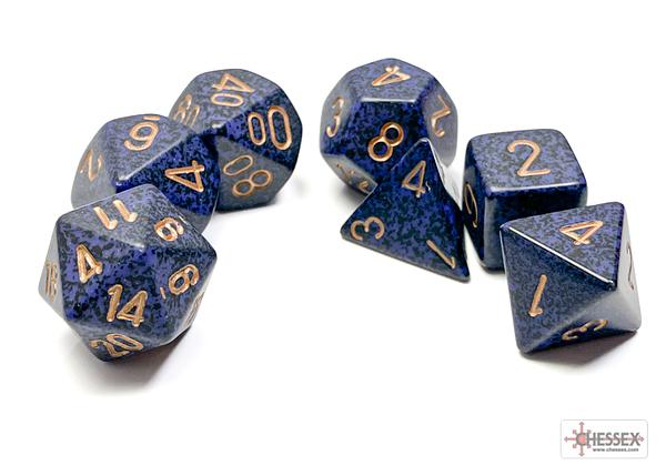 DICE CHESSEX - Speckled Golden Cobalt Polyhedral (7 DICE)